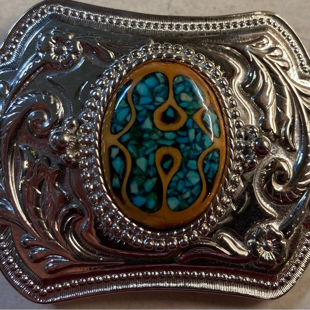 Crushed Turquoise Belt Buckle - Picture 4 of 8